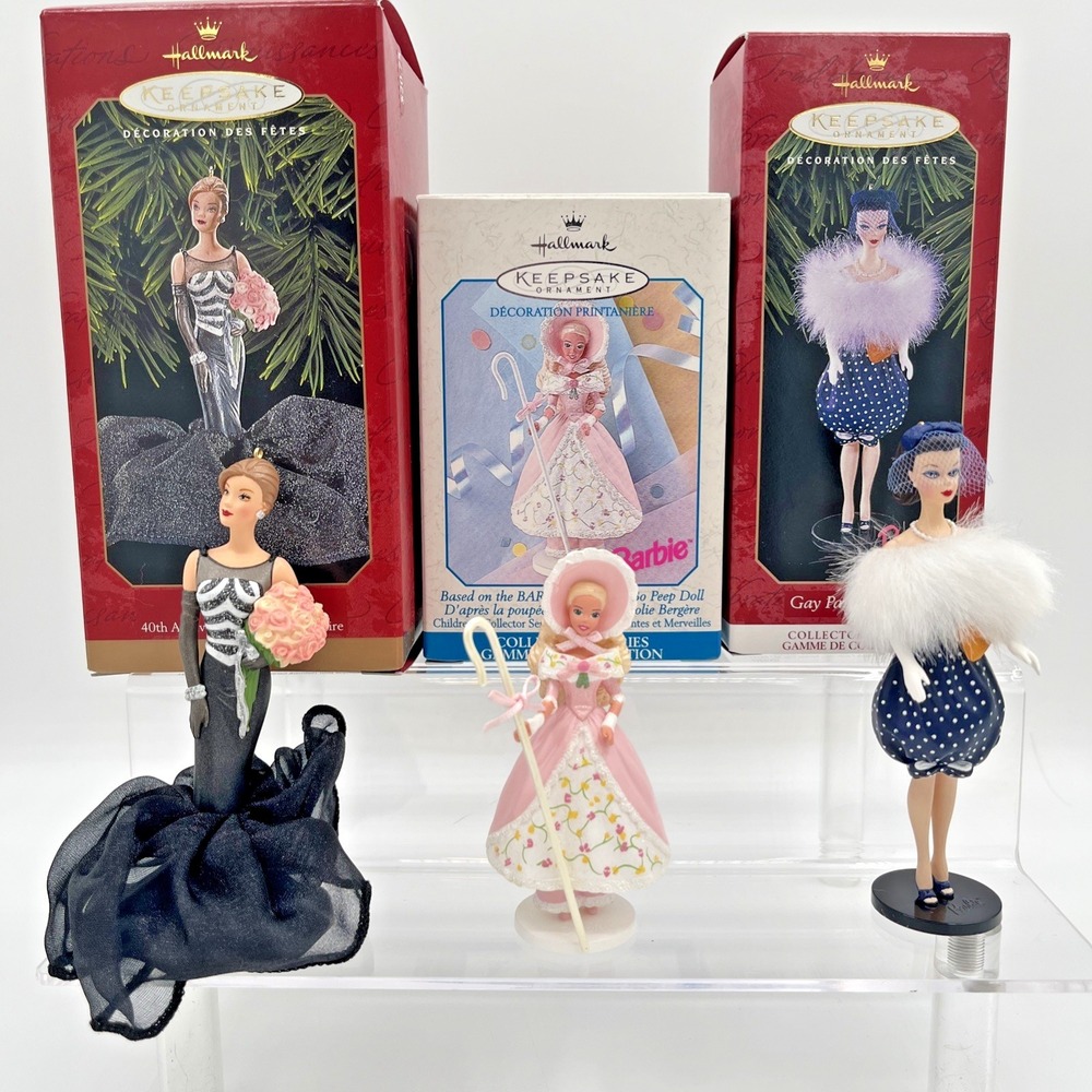 Hallmark Barbie Ornaments Lot of 3 1996 1998 1999 Bo Peep Gay Parisienne 40th